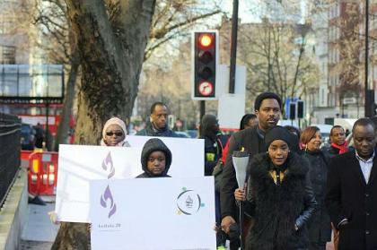 Rwandan community in the United Kingdom walk with the Kwibuka Flame. The New Times/Courtesy
