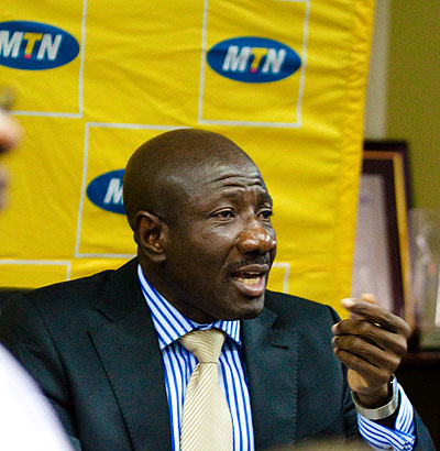 Ebenezer Asante, chief executive officer of MTN Rwanda addressing the Press, yesterday. The New Times / T. Kisambira.