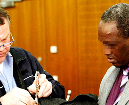 Rwabukombe during one of his appearances in the German court for the trial. Net photo