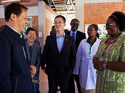 A Chinese official shares a light moment with Rwanda health minister Dr. Agnes Binagwaho (right) during a visit to Masaka Hospital. The health facility is one of the projects funde....