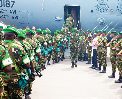 Rwandan peacekeepers leave for CAR on January 16.  African peacekeepers have a daunting task of pacifying the volatile country.  File.