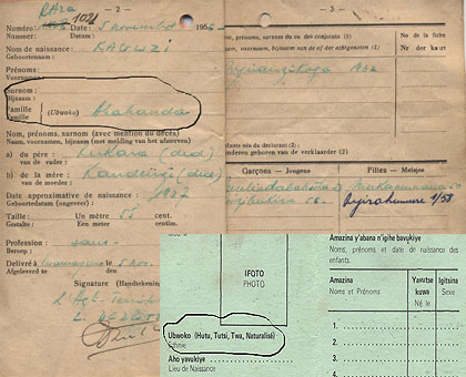 A sample of the identity cards used by colonialists. The colonial masters used identity cards to divide Rwandans. Courtesy.