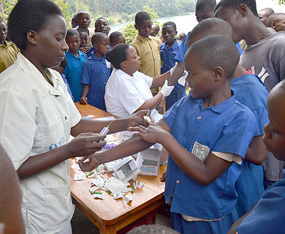 Some children gather to get tested for HIV in Rubavu District on Saturday.   Jean du2019Amour Mbonyinshuti. 