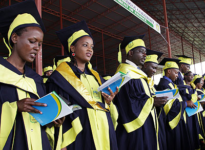 Some of the graduands stand up after their names were read out last week./ John Mbanda