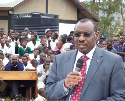 Minister Gatete addresses Nyagatare residents at the Kwibuka Flame event in the district yesterday. Jean Pierre Bucyensenge.