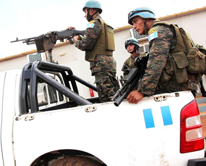 Monusco soldiers patrol a street in eastern DR Congo. The UN has dropped two biased members of the Experts Group on Congo. File.