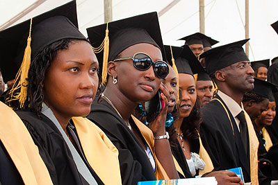 Some of the female graduates at the ceremony yesterday. Timothy Kisambira. 