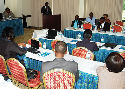 A facilitator addresses participants during the workshop last week. Didace Ndamira.