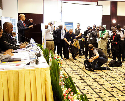 Journalists cover a media briefing in Kigali during a past function. RMC has dismissed Reporters Without Bordersu2019 report that shows that Rwanda is among the harshest places to practice journalism from. (File)