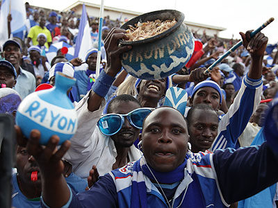 Rayon Sports supporters celebrate their teamu2019s win over their biggest rivals, which took them to the top of the table. (John Mbanda)