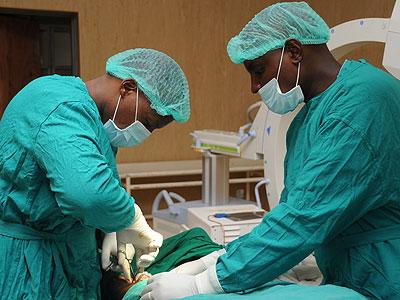 Doctors carrying out bone surgery at Kanombe hospital. (File)