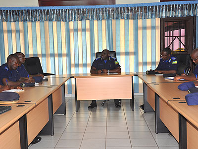 IGP Gasana briefs the officers at RNP headquarters in Kacyiru yesterday. (John Mbanda)