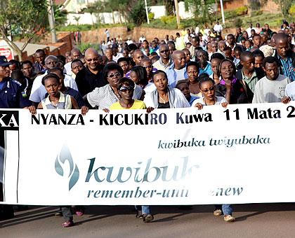 Kicukiro residents in a walk to remember. (John Mbanda)