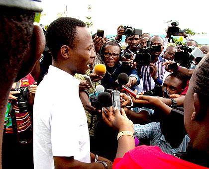 Cassien Ntamuhanga talks to the press at Police Headquarters last week. (File)