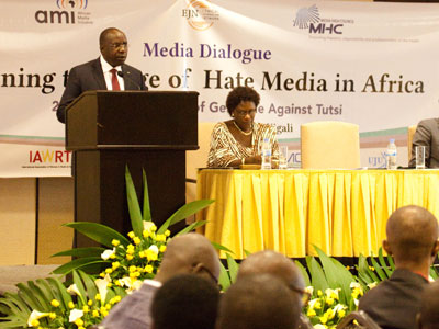 Prime Minister Habumuremyi opening a media forum on hate speech in Kigali last week. (File)