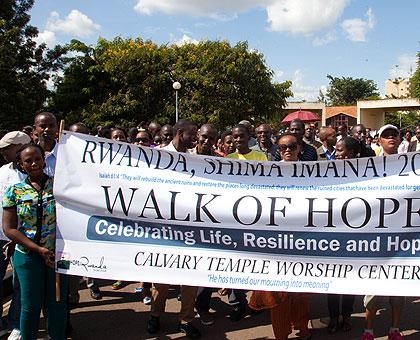 Pentecostals walk for hope and peace. (Timothy Kisambira)