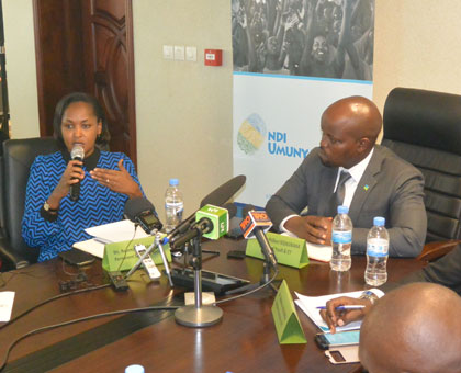 ICT and Youth Minister Jean Philbert Nsengimana( R), together with PS in MYICT Rosemary Mbabazi address the youth during a past YouthConnekt campaign.  File.  Rosemary(L) Mbabazi a....