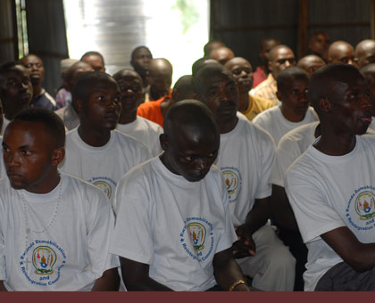 Some of the demobilised soldiers at Mutobo camp in Musanze District after a past three-months training. File.