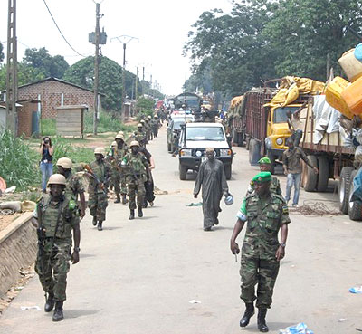 Members of the Rwanda Mechanised Infantry Battalion (RwaMechBatt1) peacekeepers serving under the African-led International Support Mission to the Central African Republic (MISCA),....