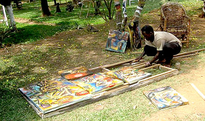 Jean Bosco Bakunzi preparing for a one-month art exhibition that starts on May 10, at Uburanga Arts Centre in Kimihurura. Joseph Oindo