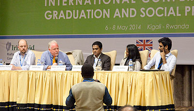 Panelists (L-R) Mathew Pritchard,Graham Gass, Wazedul Islam Pahlowan, Sandan Samarayanake, and  Vishal Gadhavi during the meeting in Kigali yesterday.Timothy Kisambira. 