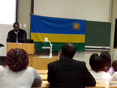 A discussant addresses the mourners at the ceremony in South Africa. Courtesy.