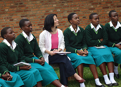 Foundation chief Reeta Roy during an interaction session with Groupe Scolaire Notre-Dame du Bon Conseil. Courtesy .