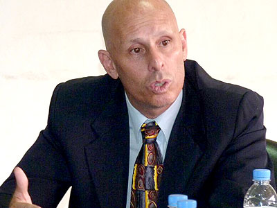 New Amavubi coach Stephen Constantine addresses the media at the Rwanda Football Federation headquarters in Remera yesterday. (Jadot Dukuze)