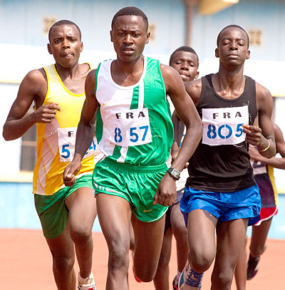 James Sugira (#857), seen here competing in last year's national youth championship, will lead Rwanda's quest for medals in athletics. T. Kisambira