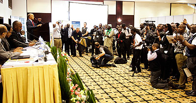 Journalists at a recent press briefing. Lack of implementation of the Access to Information law by some institutions is affecting their work. File.