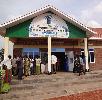 Customers wait to be served at Nyamugari Umurenge SACCO. Umurenge SACCOs could soon be under an apex body. File.