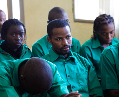 Lt. Mutabazi (C) and some of his co-accused appear before the Military High Court for the terror trial. File. 