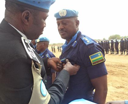 One of the police officers being decorated in Mali yesterday. (Courtesy)