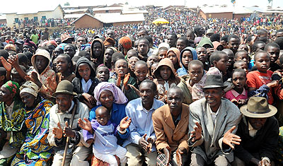 Refugees from DR Congo at a meeting in their camp in Gihembe, Gicumbi District last year. John Mbanda.