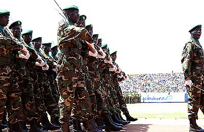 Rwanda Defence Forces at the Amahoro stadium during the 20th Liberation Anniversary celebrations on July 4th 2014. File. 