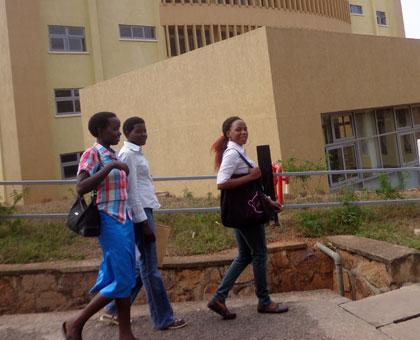 Some of the students who had gone to check on their admissions at the University of Rwanda on Friday. (Jean de la Croix Tabaro)