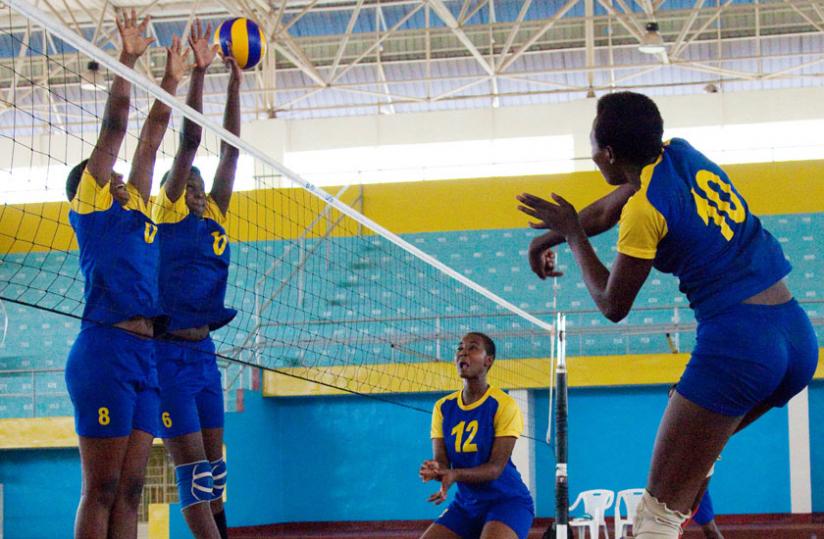 The U-17 girls national volleyball team during a training session. (File photo)