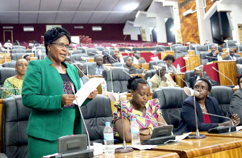 Judith Pareno moves a motion in Parliament last week. (John Mbanda)