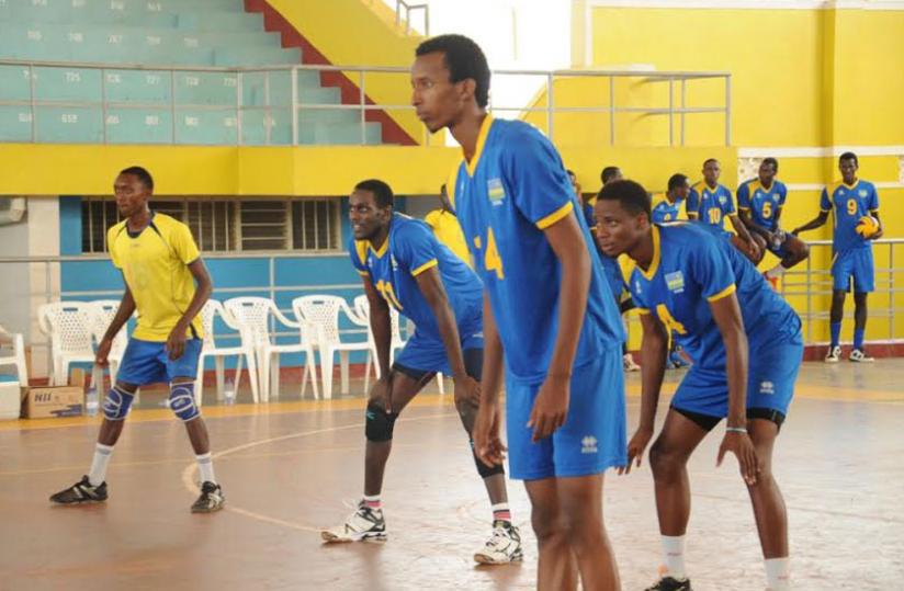 The U-23 team training at Amahoro indoor stadium in preparation for the African Championships .(Timothy Kisambira)