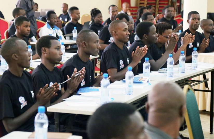 Members of Never Again Rwanda at the meeting yesterday. (John Mbanda)