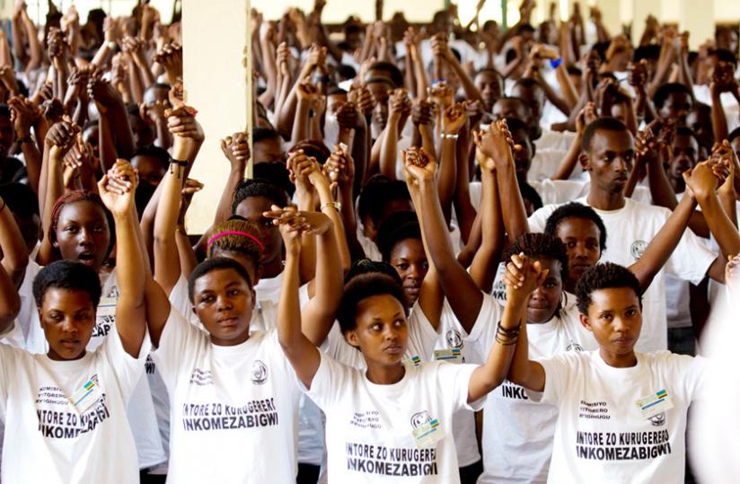 Students attending the civic education training during the closing ceremony yesterday. (Timothy Kisambira)