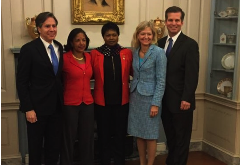 (L-R) Deputy Secretary of State Tony Blinkin, US National Security Advisor Susan Rice, Amb. Mathilde Mukantabana and Erica Jean Barks Ruggles flanked by her husband. Courtesy rnrn 