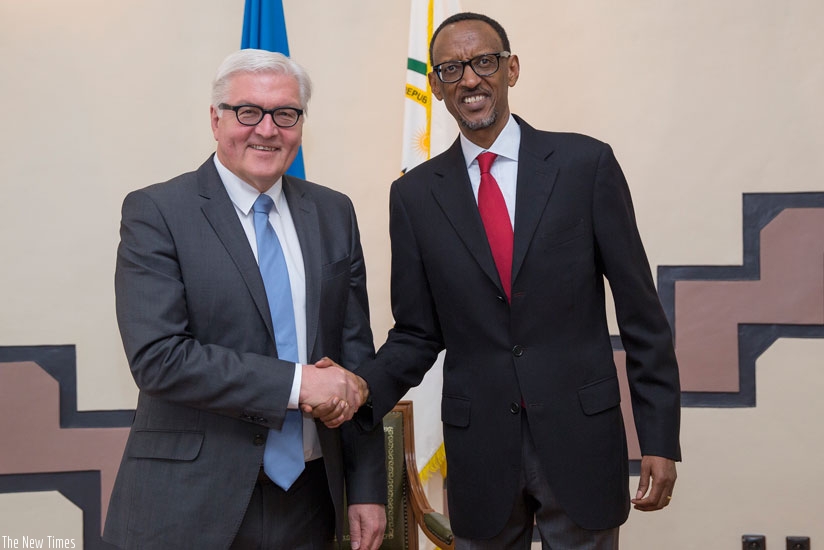 President Kagame meets with Federal Foreign Minister of Germany, Frank-Walter Steinmeier yesterday. (Village Urugwiro)