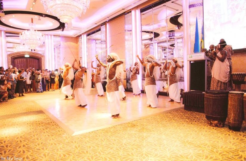 The Inganzo Ngari troupe perform at the Holiday Inn Hotel Orchard in Singapore on Tuesday. (Courtesy)