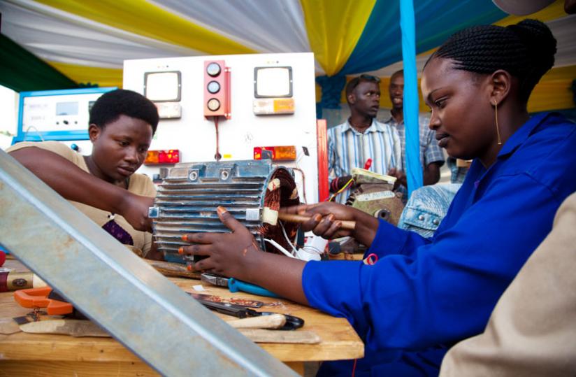 Students of Electrical Engineering at the 2013 TVET expo in Kigali. (File)