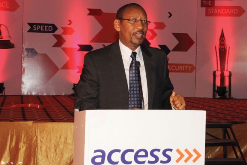 Central bank governor John Rwangombwa speaks at the launch of Access Bank's new corporate look in December last year. 