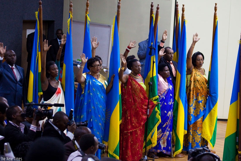 Female members of Parliament take an oath of office last year. (File)