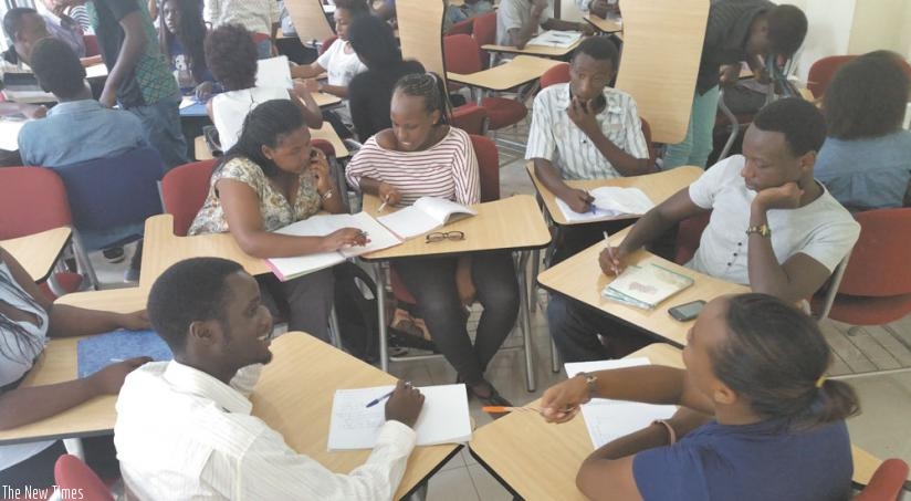 Univesity students during a discussion. Students should endeavour to do extensive reading and engage in group discussions instead of resorting to plagiarism. (Dennis Agaba)