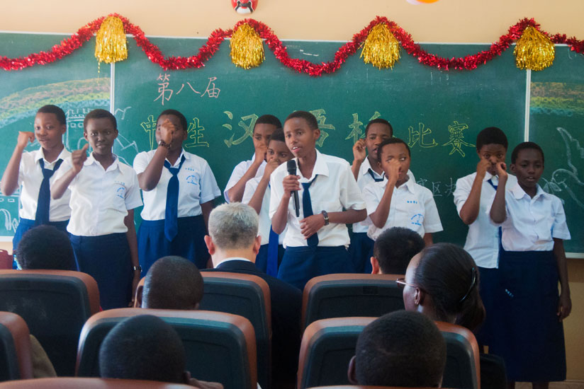 Students during presentation in Chinese yesterday. (Teddy Kamanzi)