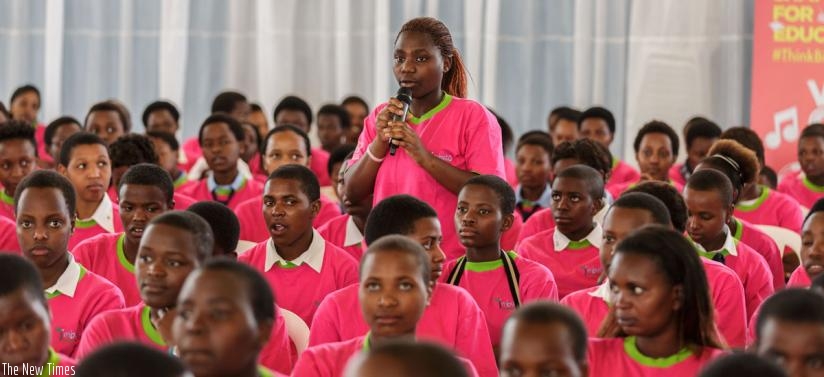 A student makes an intervention during a recent Imbuto Foundation event. (Timothy Kisambira)